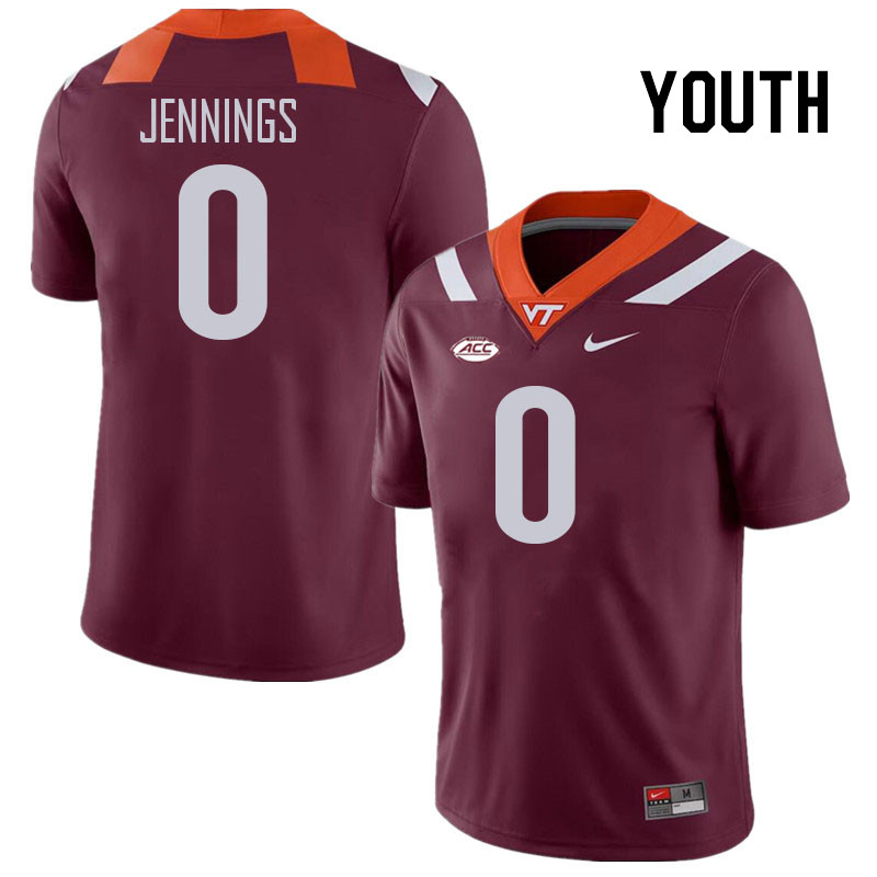 Youth #0 Ali Jennings Virginia Tech Hokies College Football Jerseys Stitched Sale-Maroon